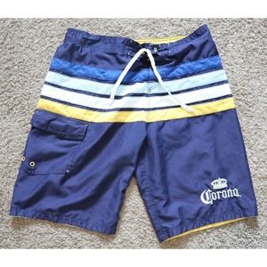 Corona Extra BEER Swim Trunks Size M Blue Yellow Board Shorts Beach Pool Party